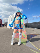 Load image into Gallery viewer, Aqua Blue Rhinestone Bucket Hat (Pre Order)