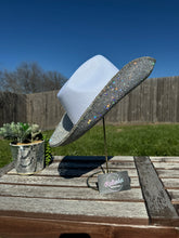 Load image into Gallery viewer, White Cowboy Hat w/ Clear Rhinestones (Brim Only)