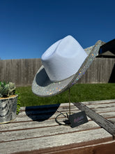Load image into Gallery viewer, White Cowboy Hat w/ Clear Rhinestones (Brim Only)