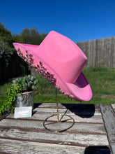 Load image into Gallery viewer, Pink Cowboy Hat with Rhinestone Flowers