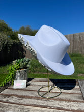 Load image into Gallery viewer, White Cowboy Hat with AB Rhinestone Flowers