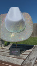 Load and play video in Gallery viewer, White Cowboy Hat  w/ Crystal AB Rhinestones (Brim Only)