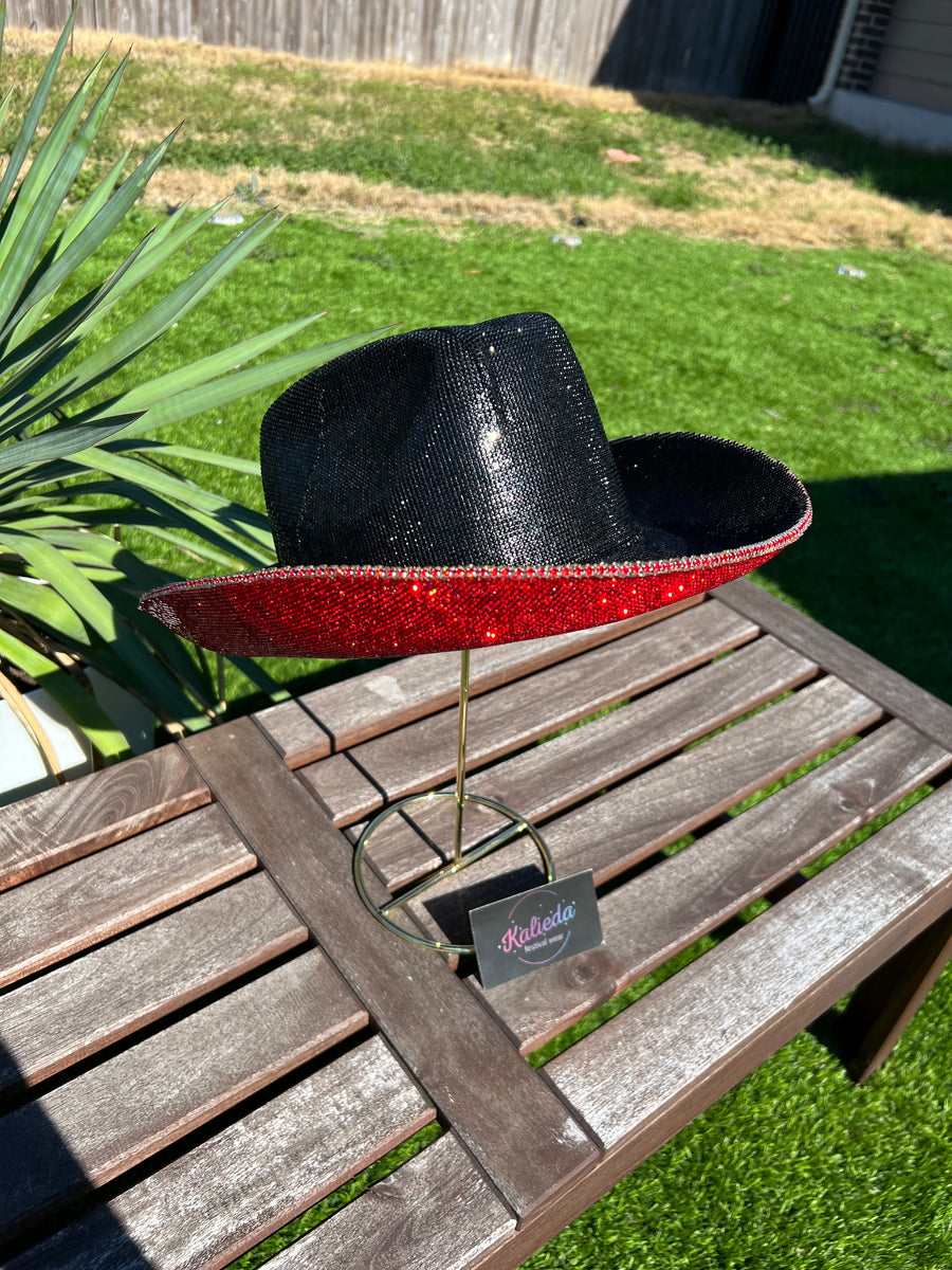 Black Top Red Bottom Rhinestone Cowboy Hat – Kalieda  display picture 1