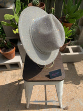 Load image into Gallery viewer, White Wide Brim Hat w/ Clear Rhinestones
