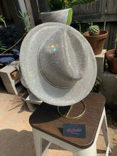 Load image into Gallery viewer, White Wide Brim Hat w/ Clear Rhinestones