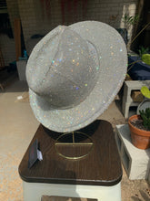 Load image into Gallery viewer, White Wide Brim Hat w/ Clear Rhinestones