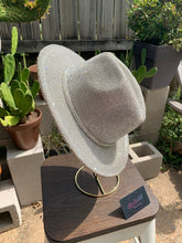 Load image into Gallery viewer, White Wide Brim Hat w/ Clear Rhinestones