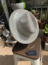 Load image into Gallery viewer, White Wide Brim Hat w/ Clear Rhinestones