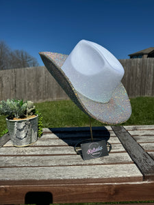 White Cowboy Hat  w/ Crystal AB Rhinestones (Brim Only)
