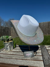 Load image into Gallery viewer, White Cowboy Hat  w/ Crystal AB Rhinestones (Brim Only)
