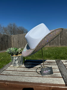 White Cowboy Hat  w/ Crystal AB Rhinestones (Brim Only)