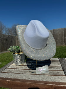 White Cowboy Hat w/ Clear Rhinestones (Brim Only)