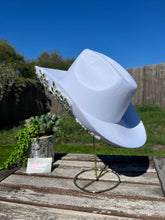 Load image into Gallery viewer, White Cowboy Hat with AB Rhinestone Flowers
