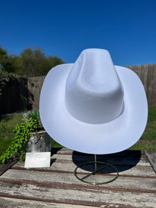 White Cowboy Hat with AB Rhinestone Flowers