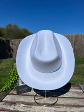 Load image into Gallery viewer, White Cowboy Hat with Clear Rhinestone Flowers
