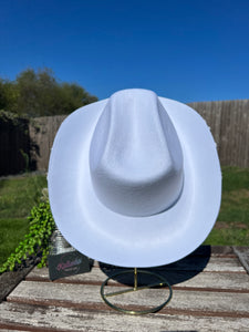 White Cowboy Hat with Clear Rhinestone Flowers