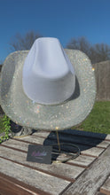 Load and play video in Gallery viewer, White Cowboy Hat w/ Clear Rhinestones (Brim Only)
