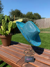Load image into Gallery viewer, Aqua Blue Rhinestone Cowboy Hat
