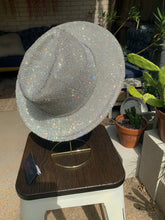 Load image into Gallery viewer, White Wide Brim Hat w/ Clear Rhinestones

